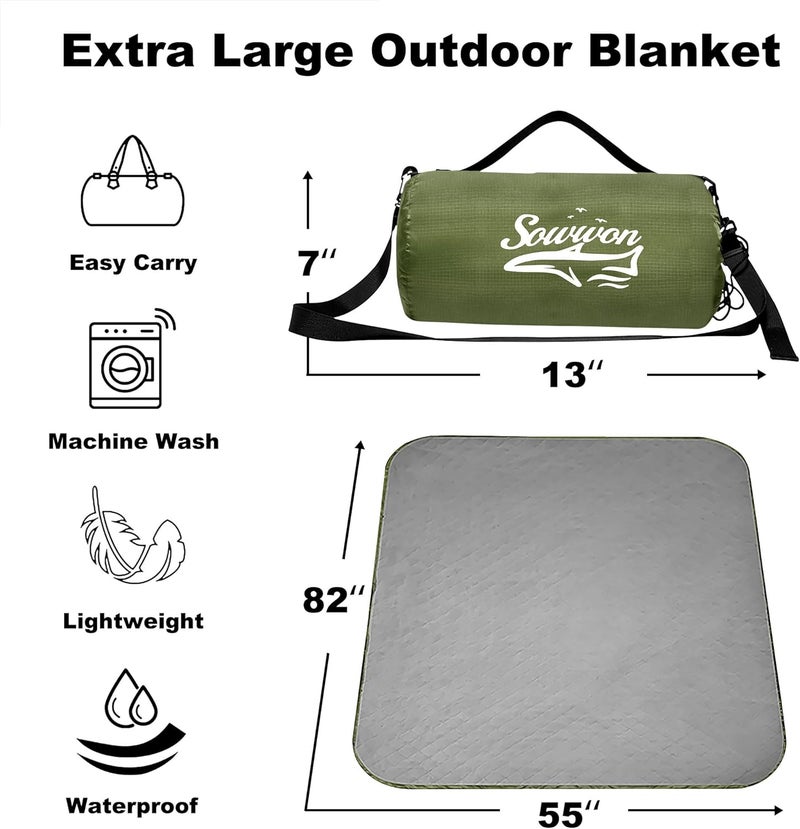 sowwon Waterproof Outdoor Blanket Packable, Stadium Blankets for Camping with Sherpa Fleece Lining, Large Windproof Emergency Throw for Garss Picnic Hiking Road Trip, Machine Washable, 82"X 55"/ 92''X 60'' - Image 2